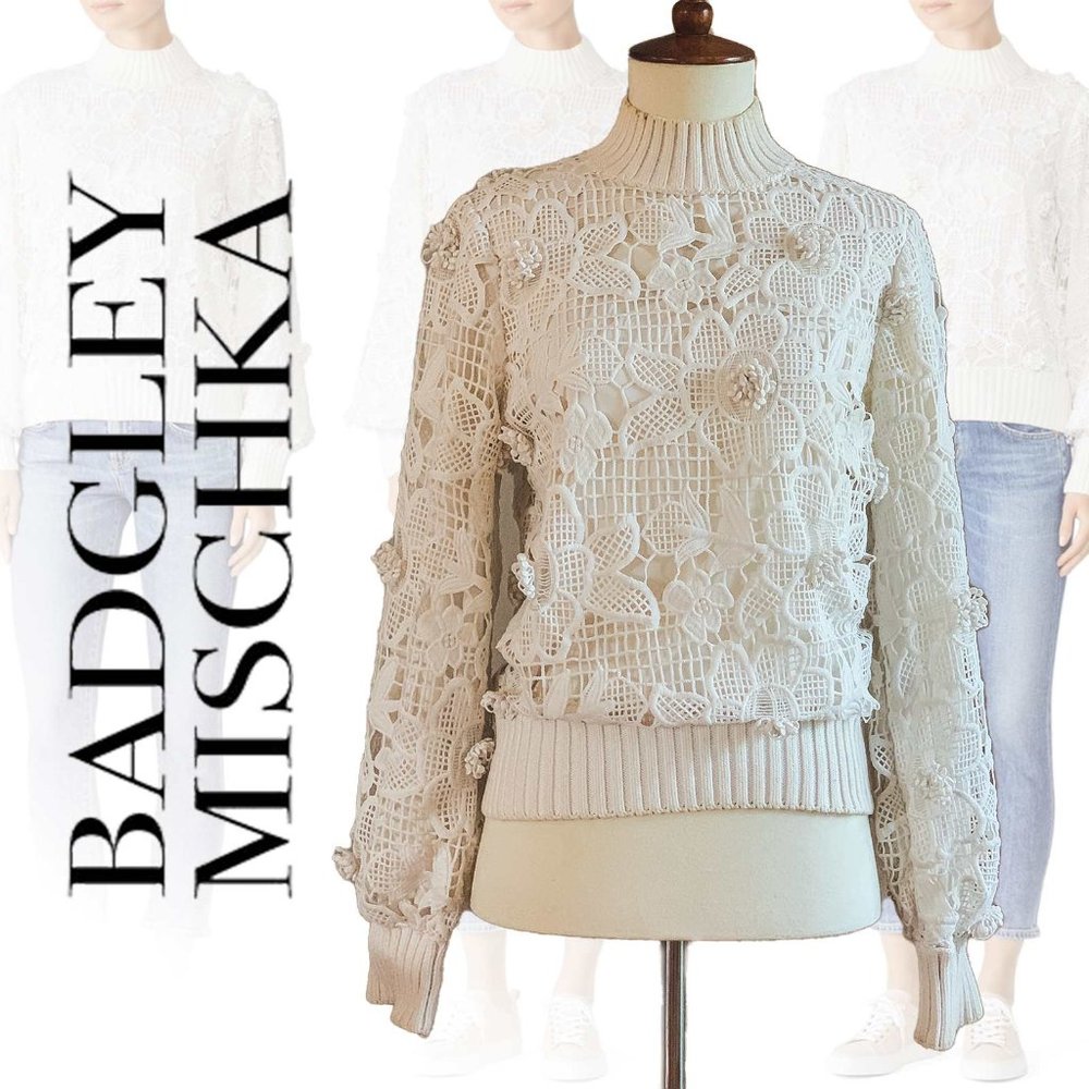 Badgley Mischka Ivory Embroidered Sweater XS